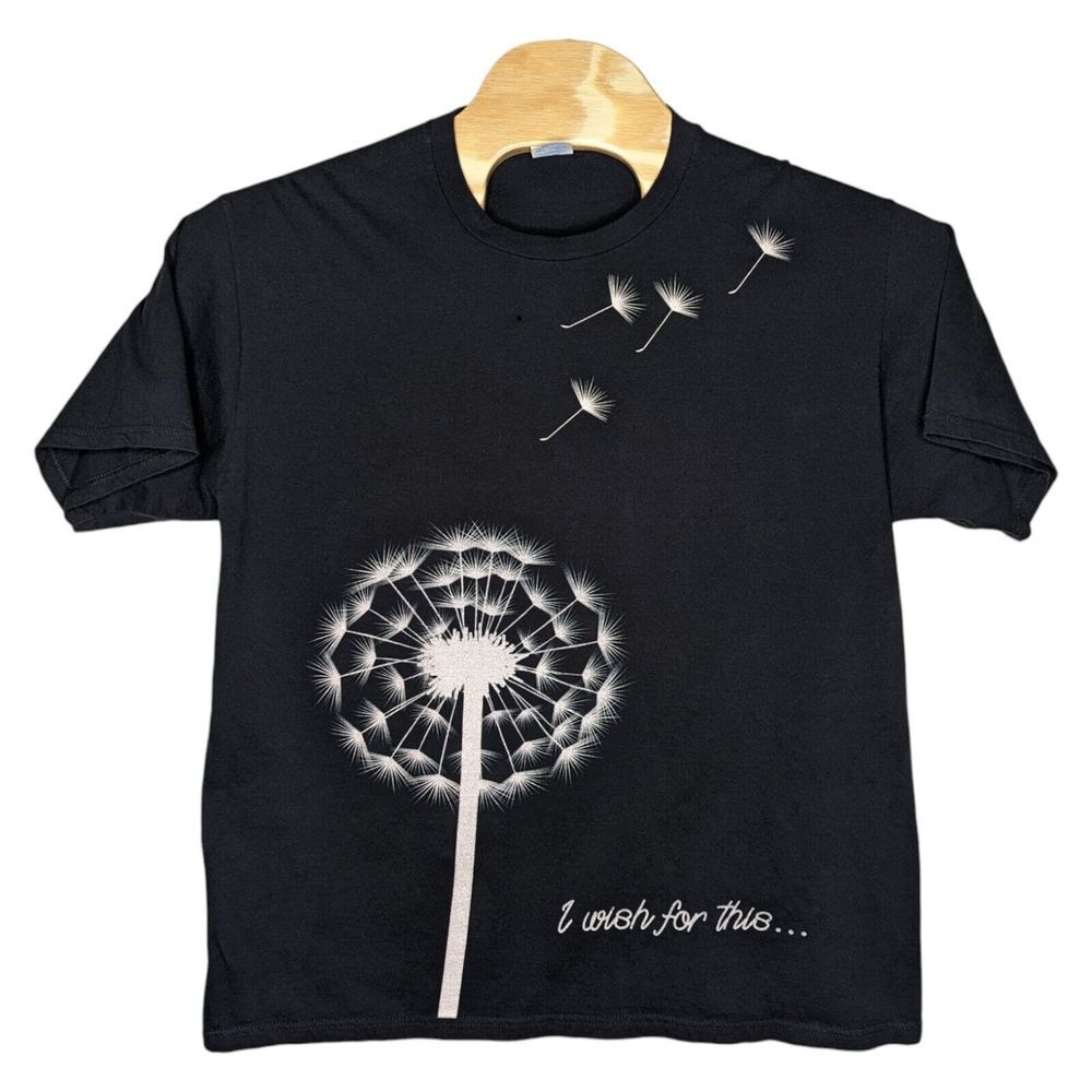 I Wish For This Dandelion Flower‎ T Shirt Size XL Black Port & Company Ring Spun